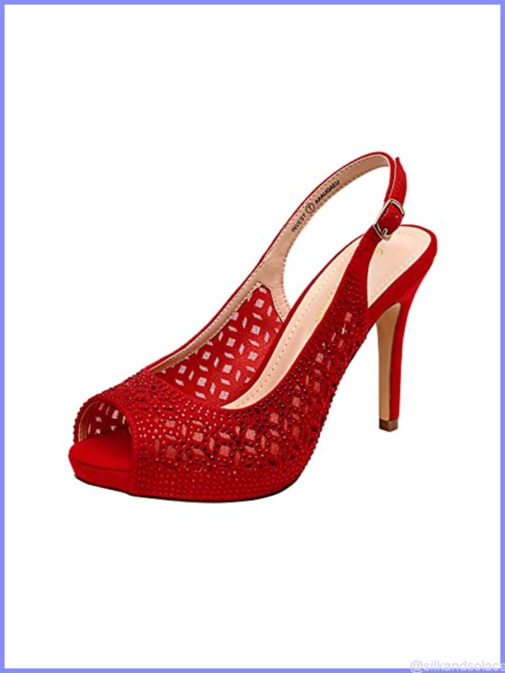 Platform Peep Toe Pump Heels Slingback Rhinestone Faux Suede Women's